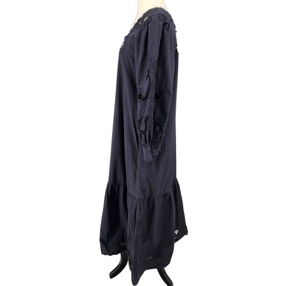 Cleobella Harlow Midi Dress – Black Organic Cotton with Lace Trim - Cottagecore - Picture 8 of 13